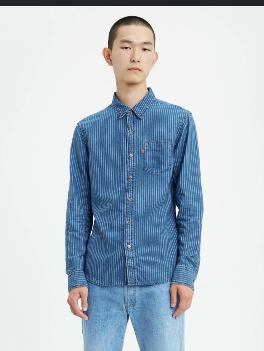 Levi's Blue Stripe  Denim Button-Up Shirt Size Large Slim Fit